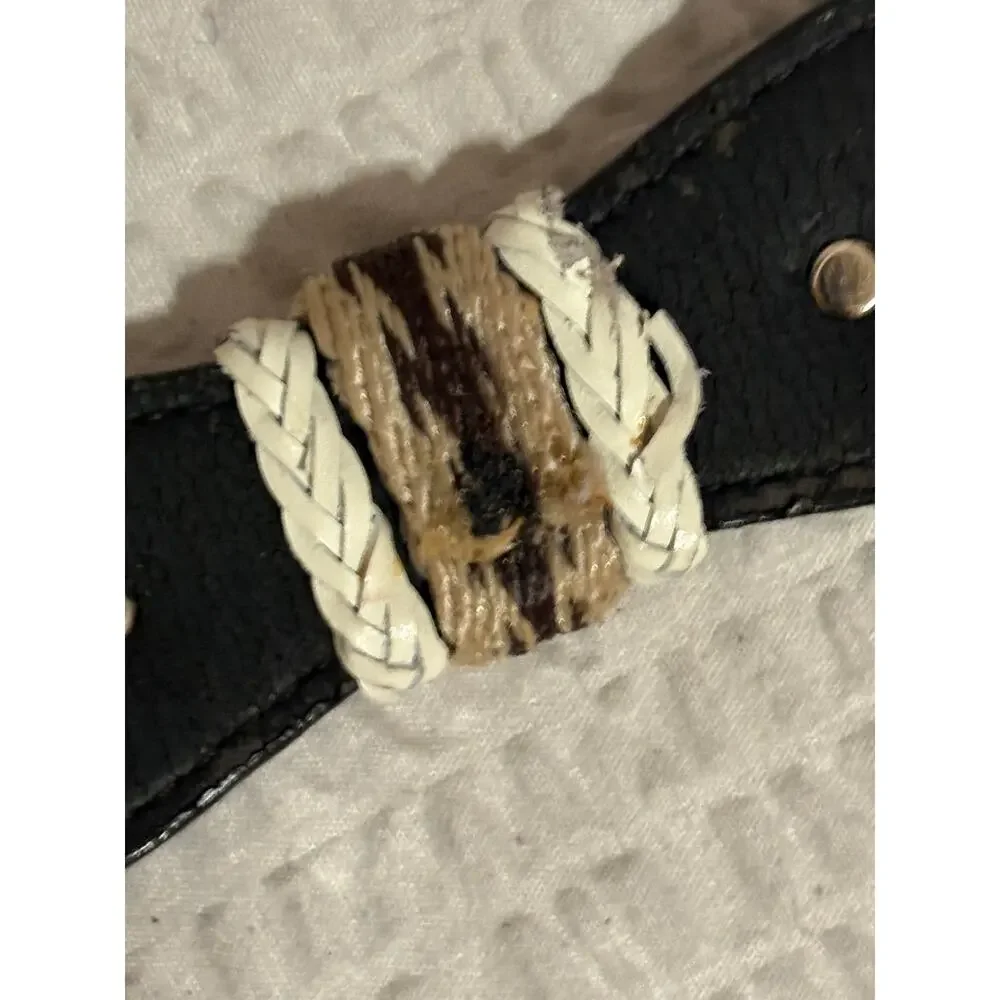 Western Genuine Leather Belt Men’s XXL Brown Rawhide Lacing Silvertone Conchos